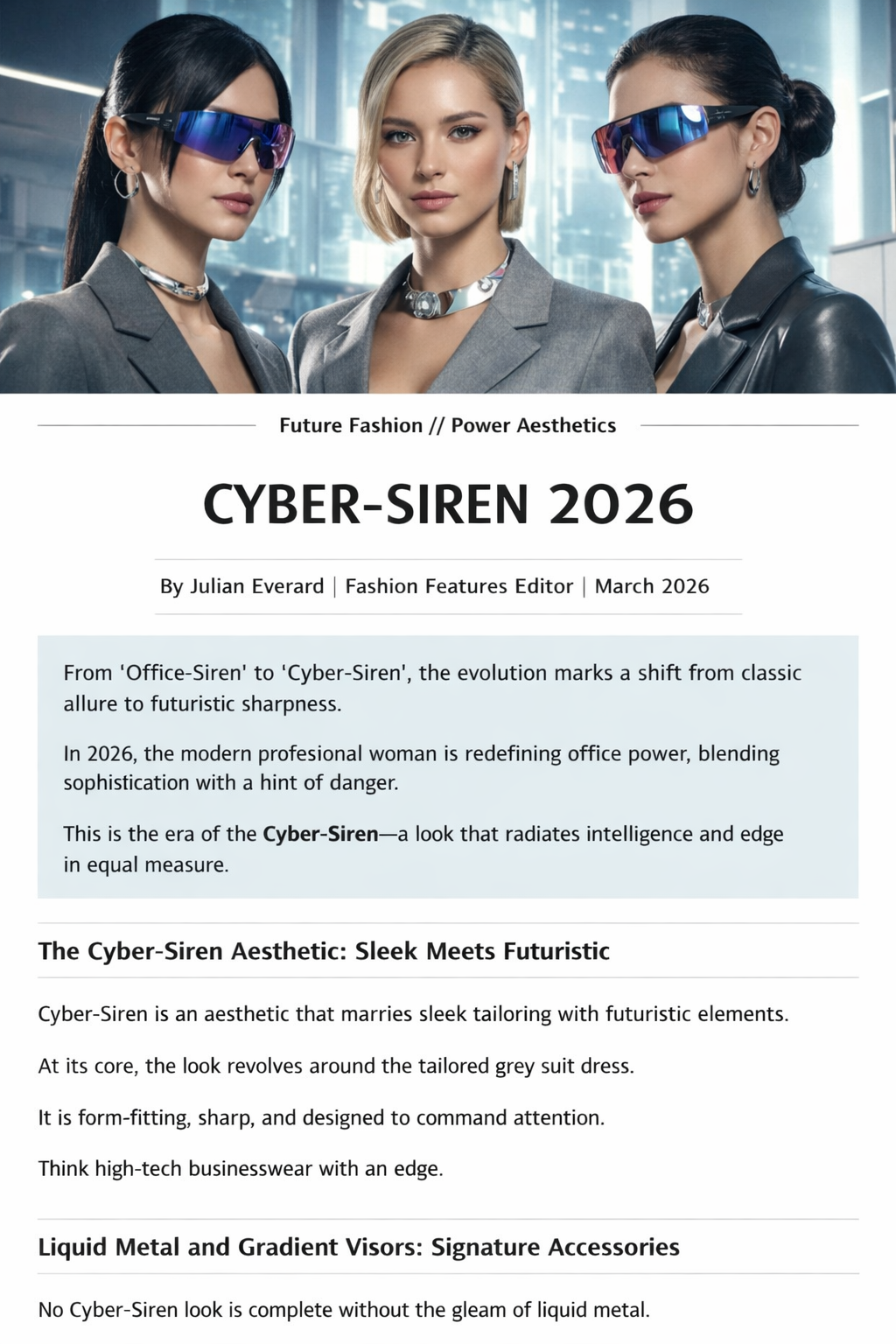 Cyber-Siren 2026: The Silver-Toned Power Dressing Trend Redefining Young Professional Style