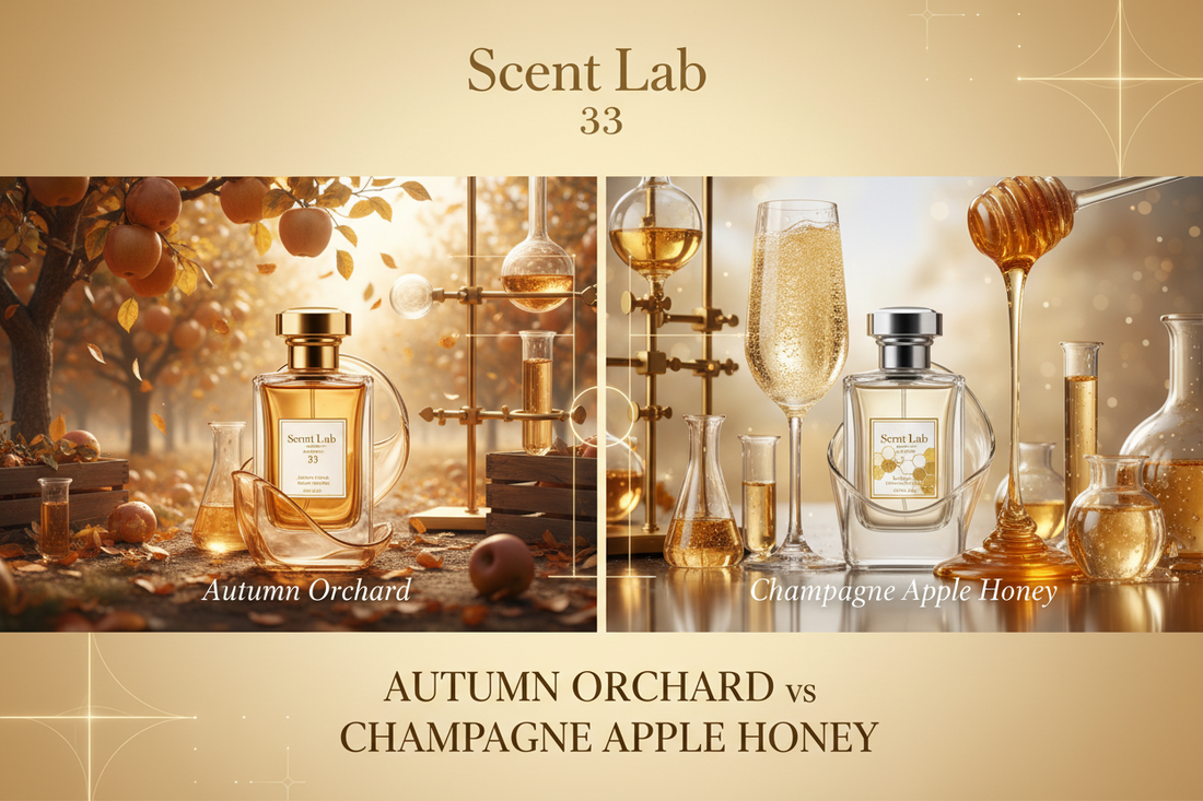Scent Lab 33 Autumn Orchard vs Champagne Apple Honey – Luxury Apple & Honey Perfume Editorial