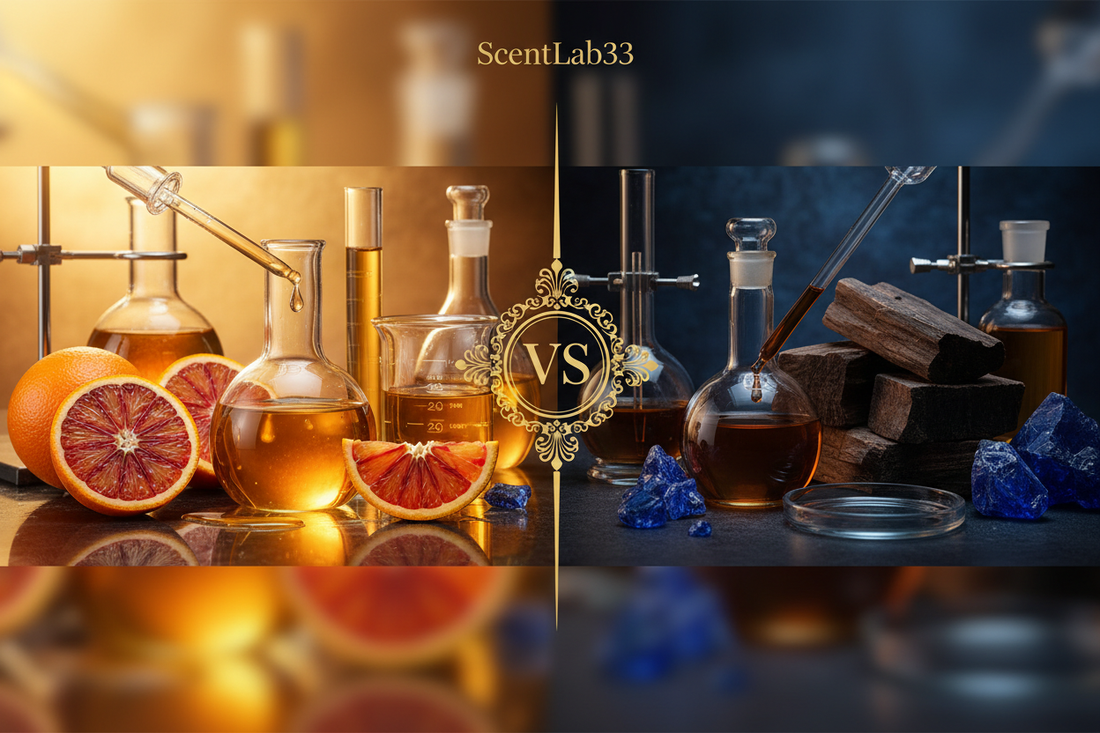 Scent Lab 33 Blood Orange Juice vs Orange Sanguine & Sapphire Oud vs Oud Saphir – Citrus and Oud Luxury Fragrance Comparison