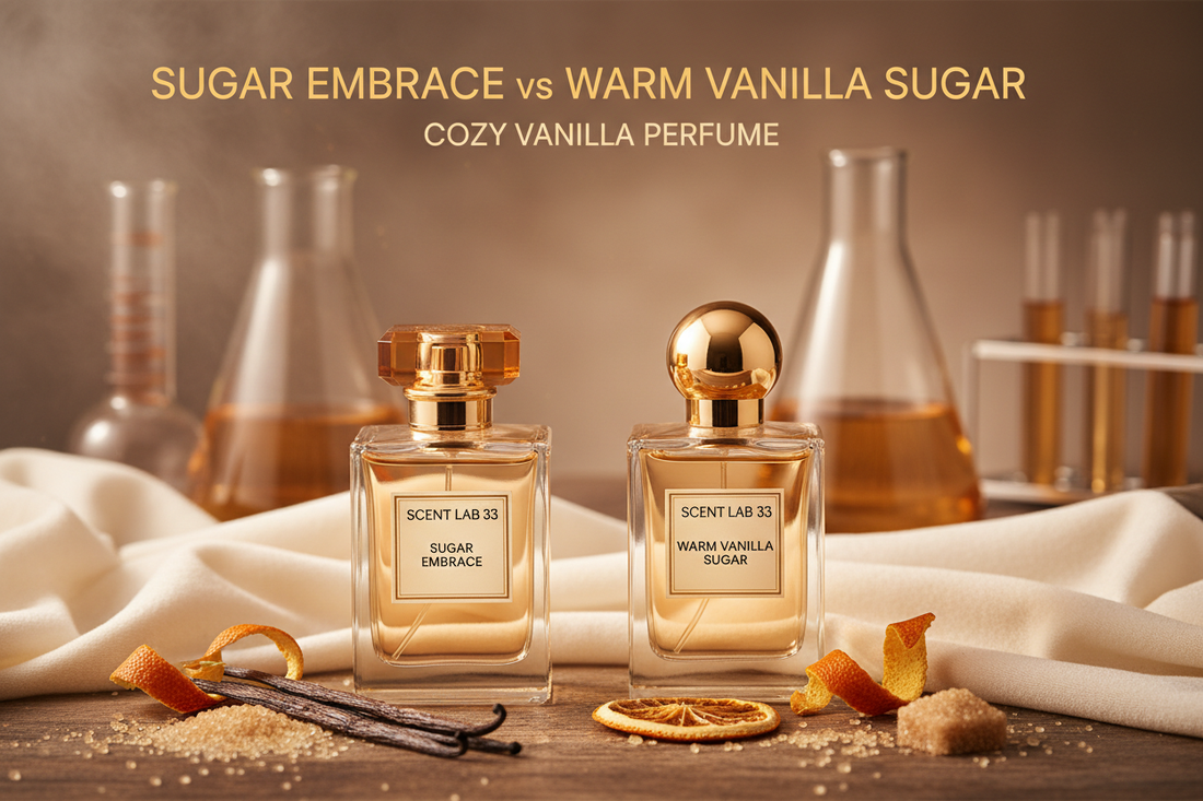 Scent Lab 33 Sugar Embrace vs Warm Vanilla Sugar – Cozy Vanilla Perfume Editorial