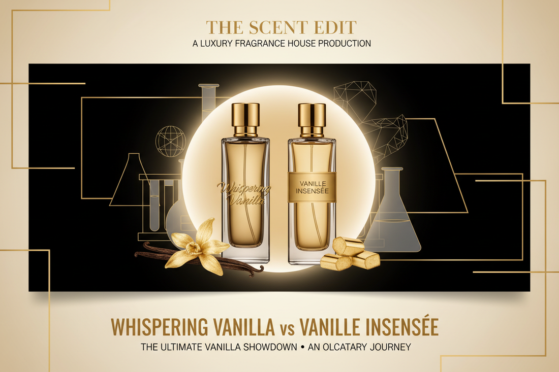 Scent Lab 33 Whispering Vanilla vs Vanille Insensée – Luxury Vanilla Perfume Editorial