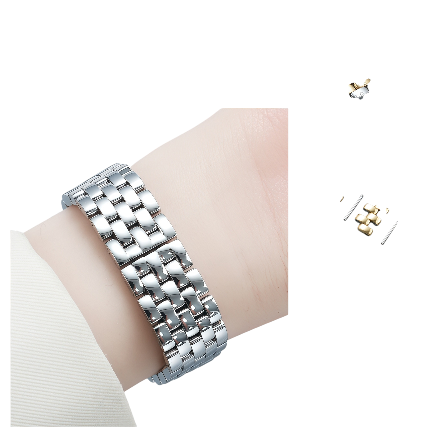 White Smoke Replacement Strap for Cartier Panthere WSPN0013 Small-Medium - Solid 316L Stainless Steel Link - Aethelgard Atelier