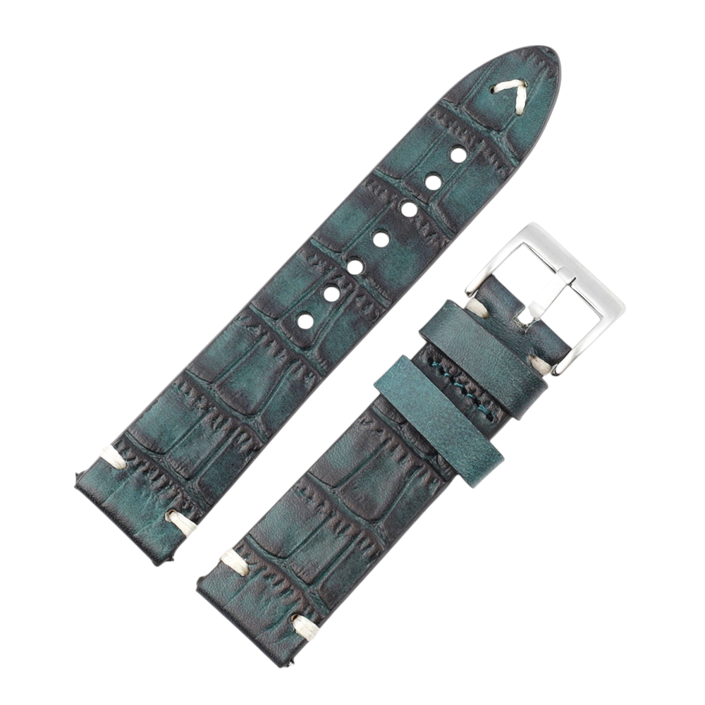 White Smoke Handmade Handmade Croc-Texture Bovine Watch Strap for Rolex, Omega, Seiko, IWC, Tudor, Hamilton, Cartier, Panerai, Patek Philippe, Breitling - Stitched Vintage Luxury Series - 18mm 20mm 22mm 24mm 26mm - Aethelgard