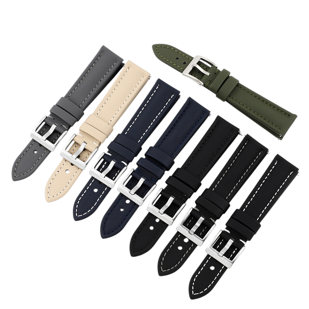 White Smoke Handmade Oxford Textile & Leather Hybrid Strap for Rolex, Omega, Seiko, IWC, Tudor, Hamilton, Cartier, Panerai, Breitling, Patek Philippe - MoonSwatch - Blancpain Tactical Style - 18mm 20mm 22mm 24mm - Aethelgard