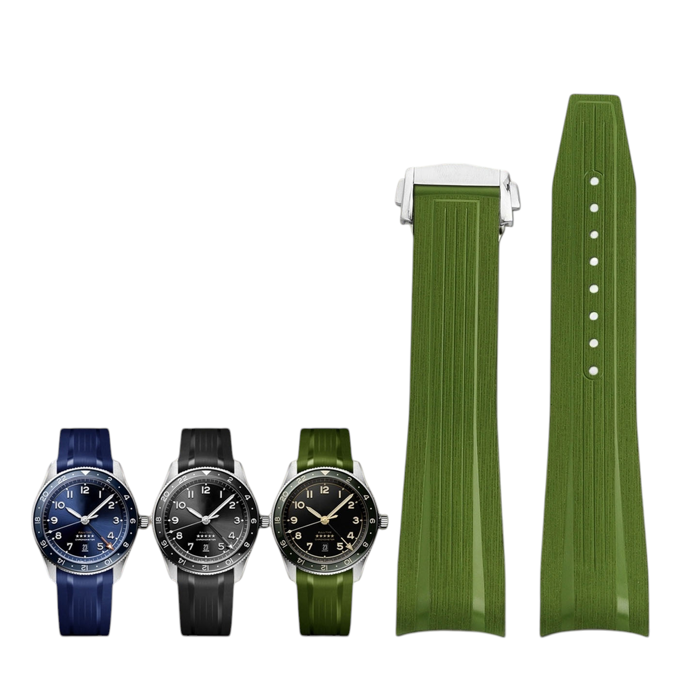 White Smoke Replacement Strap for Longines Conquest GMT L3.970-L3.890 - Curved-End High-Density FKM Rubber - Aethelgard