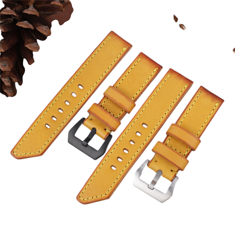 White Smoke Handmade Vintage Rub-Color Old School Watch Strap for Rolex, Omega, Seiko, IWC, Tudor, Hamilton, Cartier, Panerai, Patek Philippe, Breitling - Yellow Ochre Artisan Patina Series - 18mm 20mm 22mm 24mm 26mm - Aethelgard