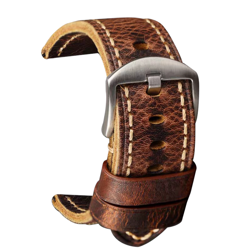 White Smoke Handmade Fold-over Bronze Specialist Cowhide Watch Strap for Panerai, Tudor, Bronze Timepieces - Vintage Bronze Edition - 18mm 20mm 22mm 24mm - Aethelgard