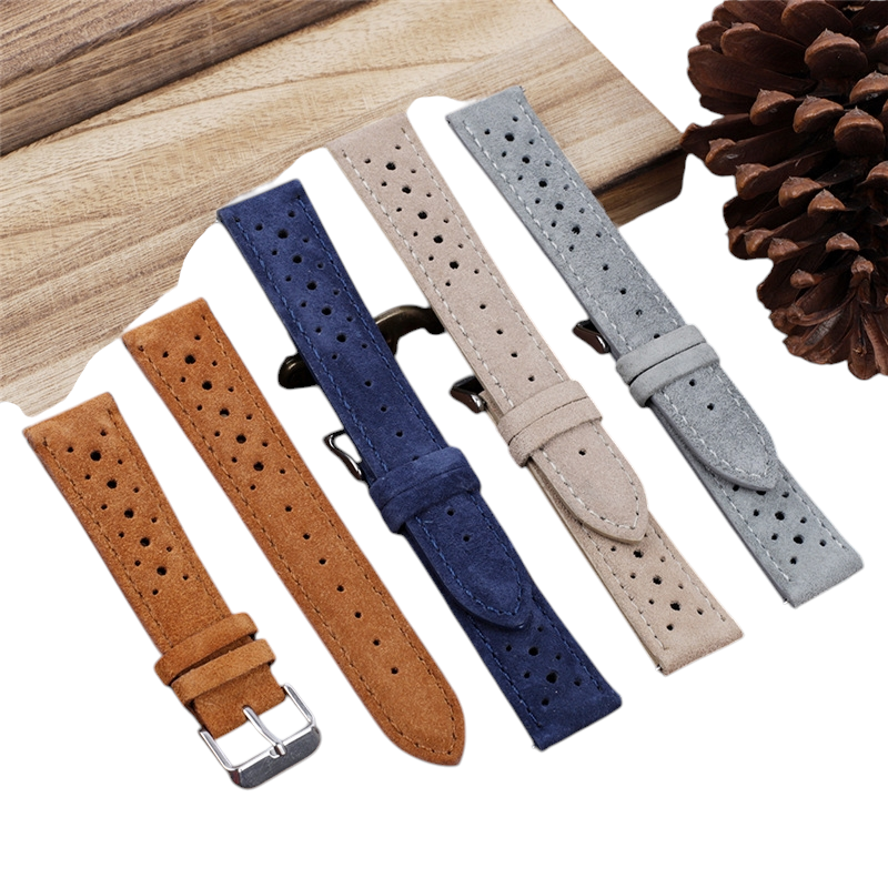 White Smoke Handmade Perforated GT Racing Suede Strap for Rolex, Omega, Seiko, IWC, Tudor, Hamilton, Cartier, Panerai, Breitling, Patek Philippe - Breathable High-Speed Sport Series - 18mm 20mm 22mm 24mm - Aethelgard