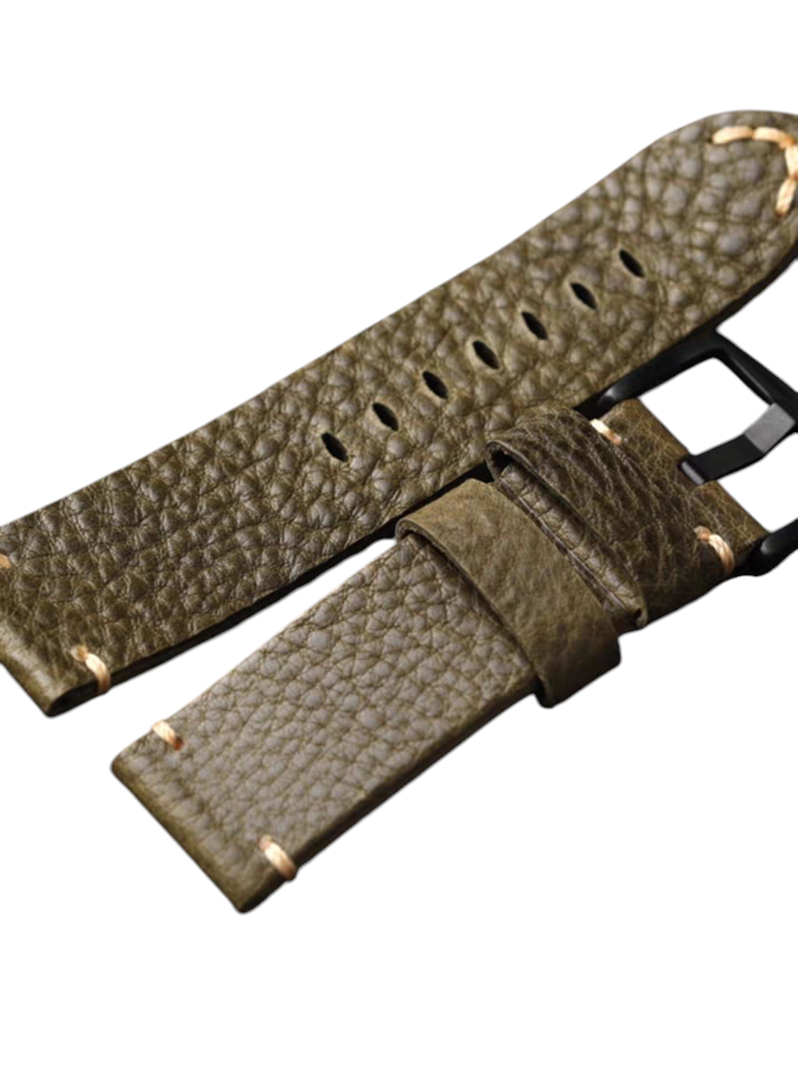 White Smoke Handmade Luminous Lychee Fold-over Cowhide Watch Strap for IWC, Seiko, Rolex, Panerai - Artisan Green Series - 18mm 20mm 22mm 24mm - Aethelgard