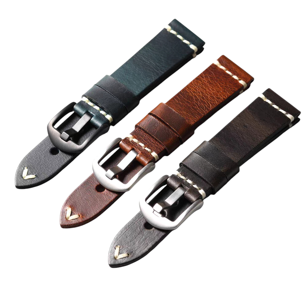 Handmade Italian Fold-over Waxed Leather Watch Strap for Rolex Submariner, Seiko, Omega - Submariner Vintage Series - 18mm 20mm 22mm 24mm - Aethelgard