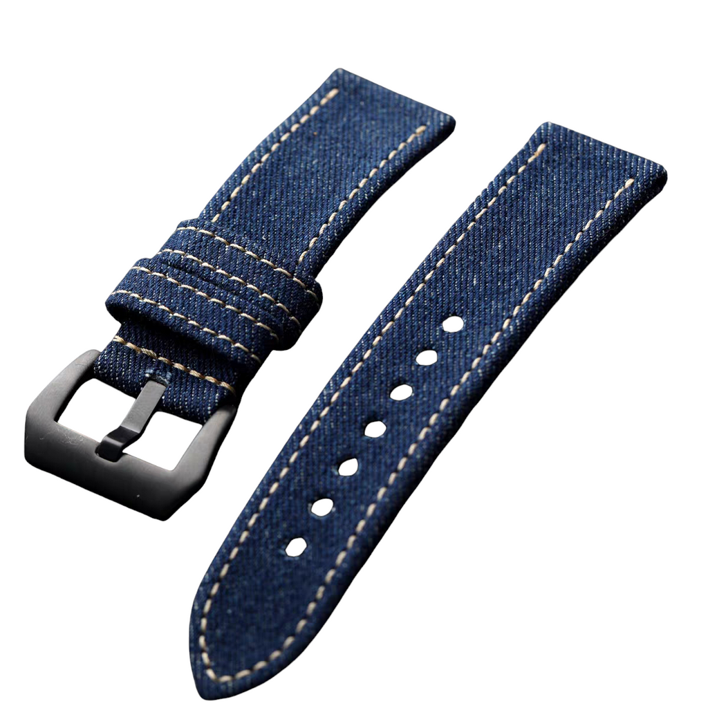 White Smoke Handmade Japanese Okayama Denim Canvas Watch Strap for Rolex, Omega, Panerai, IWC, Tudor, Seiko, Hamilton, Patek Philippe, Breitling, Citizen - Loom-Woven Tactical Series - 18mm 20mm 22mm 24mm - Aethelgard