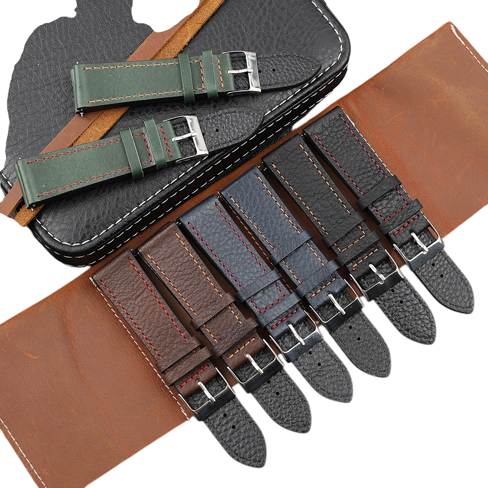 White Smoke Handmade Classic Lychee Pattern Calfskin Watch Strap for Rolex, Omega, Seiko, IWC, Tudor, Hamilton, Cartier, Panerai, Patek Philippe, Breitling - Precision Quick-Release Switch-Pin Series - 18mm 20mm 22mm 24mm 26mm - Aethelgard