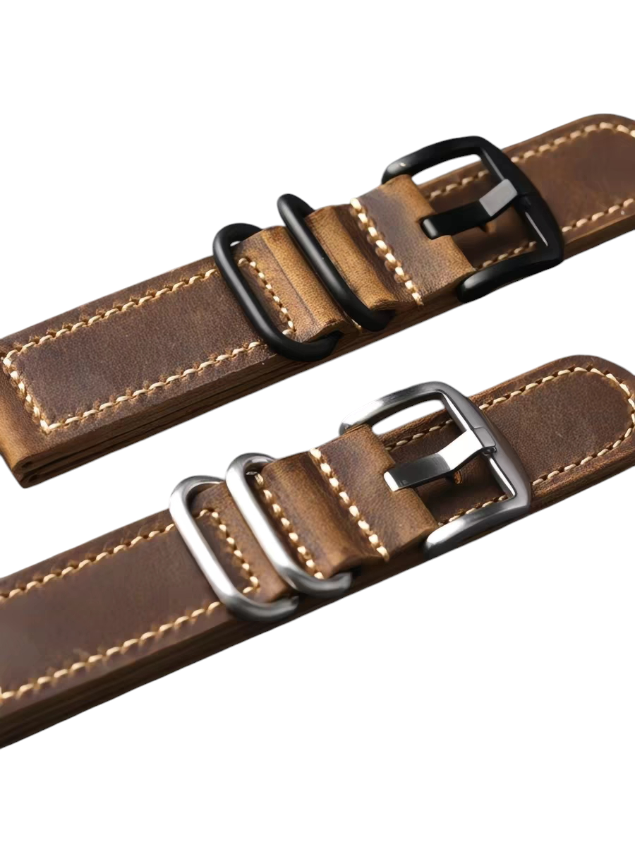 White Smoke Handmade Heritage Brown Thick Crazy Horse Watch Strap for Rolex, Omega, Panerai, IWC, Tudor, Seiko, Hamilton, Patek Philippe, Breitling, Citizen - Military Field Operation Series - 18mm 20mm 22mm 24mm - Aethelgard