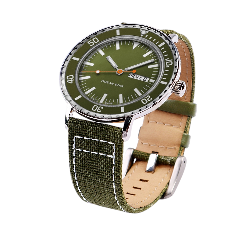 White Smoke Replacement Strap for Mido Ocean Star M026.830.38 Captain | Nylon Surface & Premium Bovine Leather Hybrid | Aethelgard Atelier