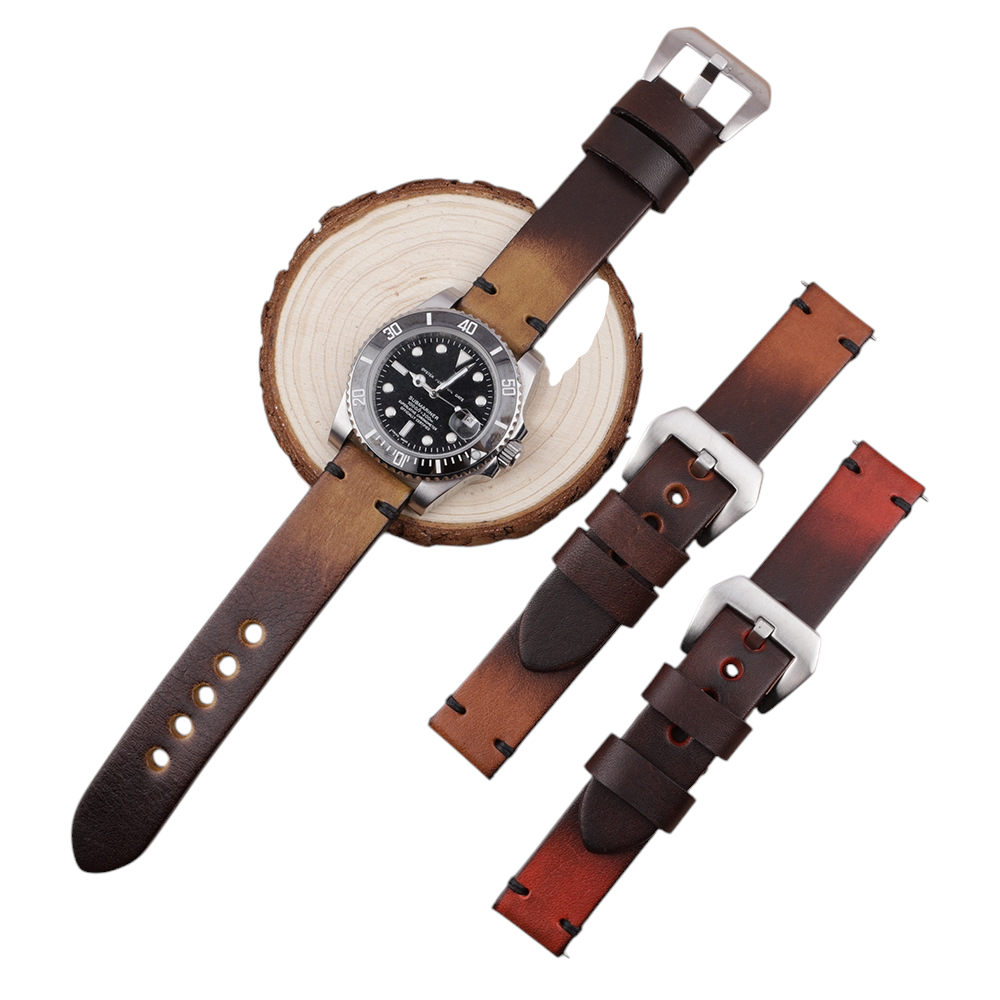White Smoke Handmade Casual Rub-color Vegetable Tanned Watch Strap for Rolex, Omega, Panerai, IWC, Tudor, Seiko, Hamilton, Patek Philippe, Breitling, Citizen - Smooth Double-Sided Artisan Series - 18mm 20mm 22mm 24mm - Aethelgard