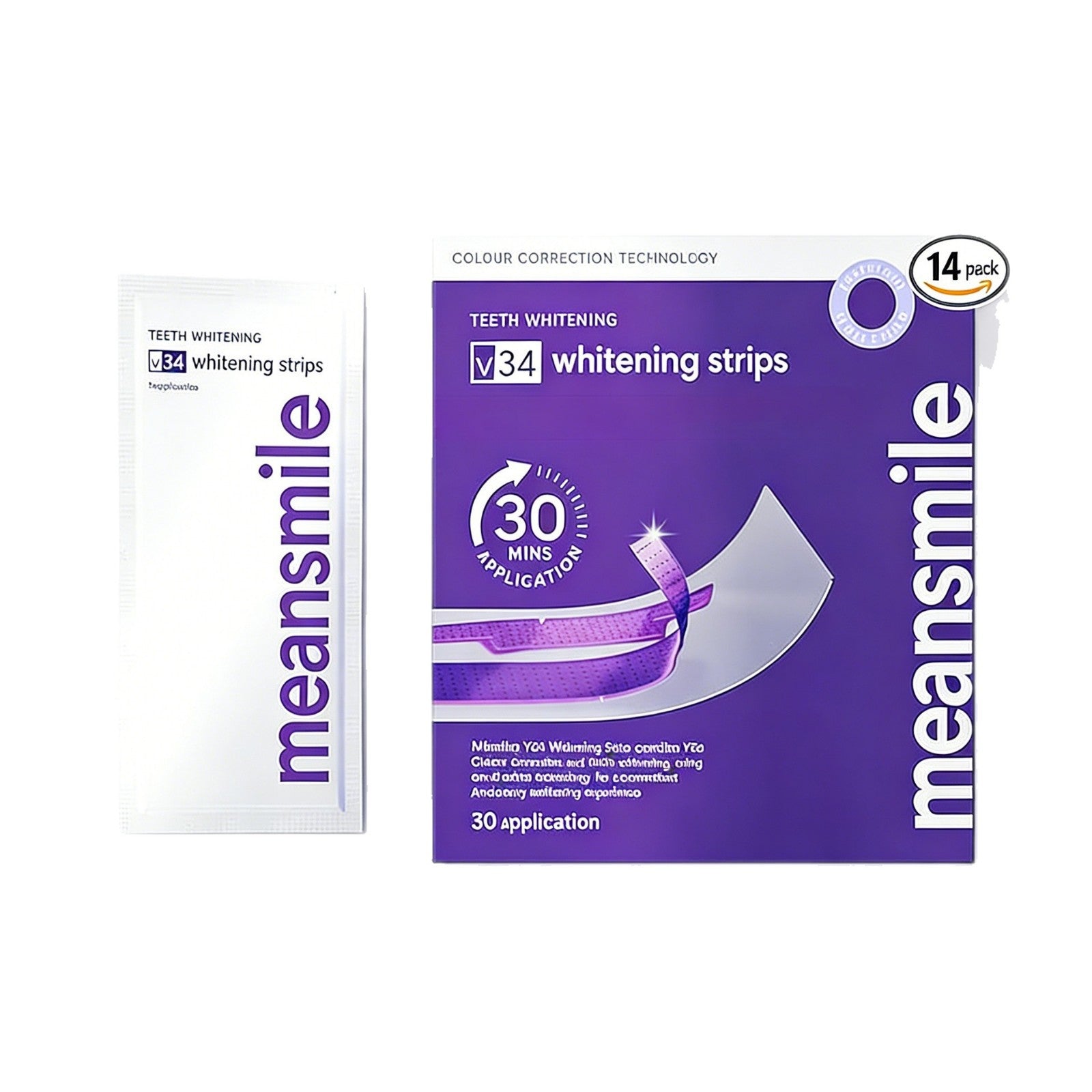 Meansmile V34 Color Corrector Teeth Whitening Strips - Instant Stain Eraser
