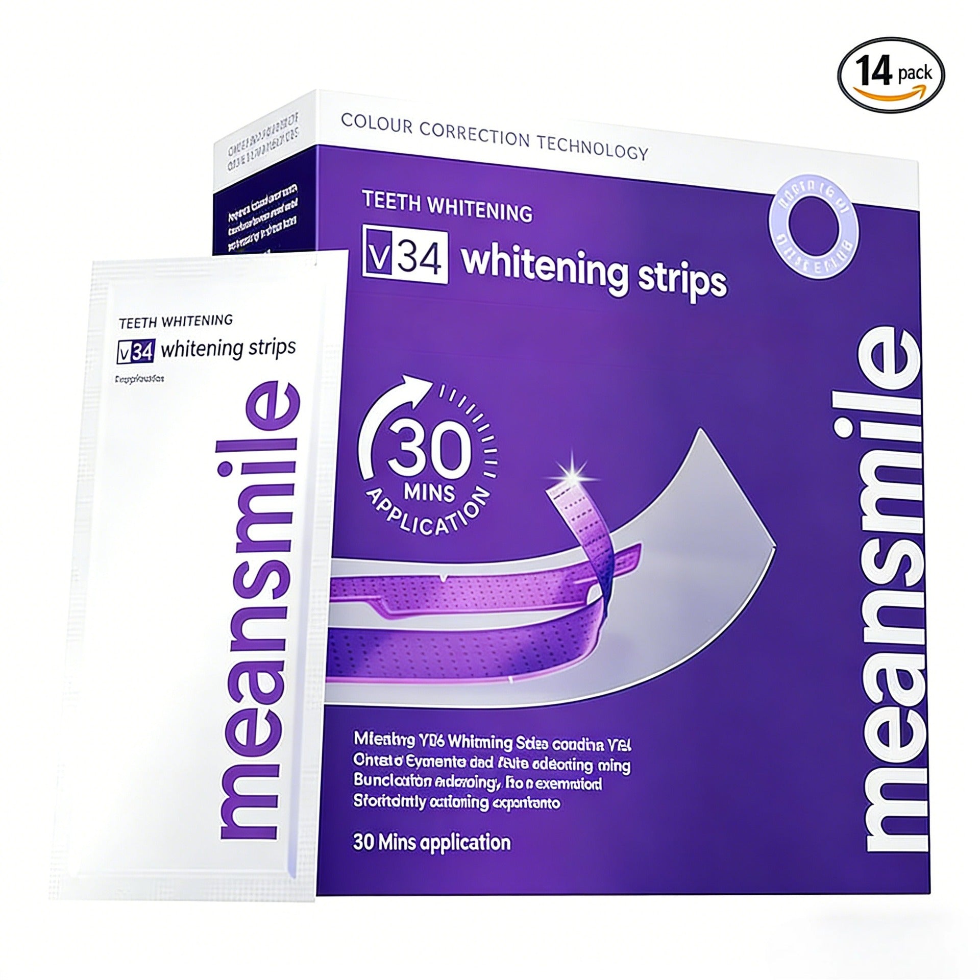 Meansmile V34 Color Corrector Teeth Whitening Strips - Instant Stain Eraser