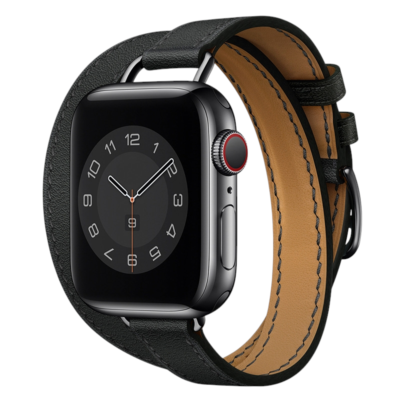 Luxury Slim Leather Double Tour - Hermès Style for Apple Watch Series 11/10