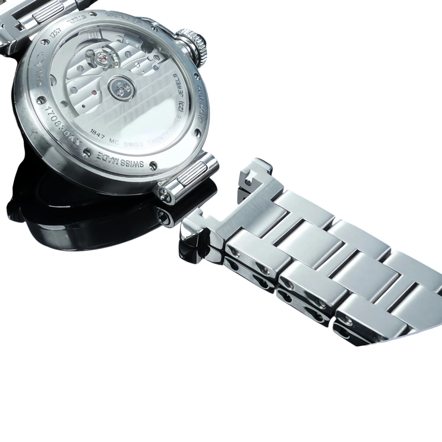 White Smoke Replacement Strap for Cartier Pasha de Cartier Series Quick-Release - Notched Interface Solid Stainless Steel - Aethelgard Atelier