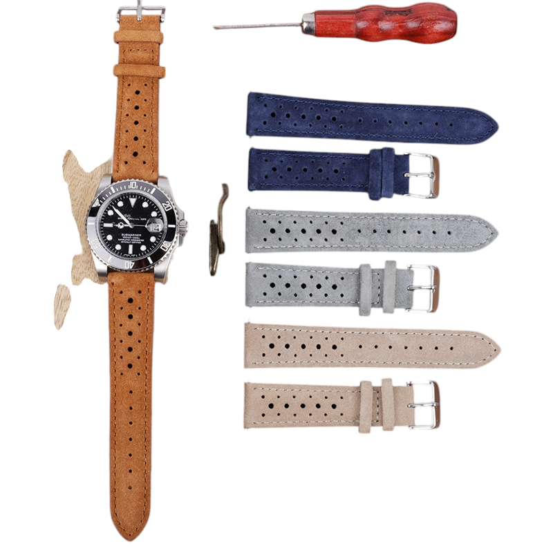 White Smoke Handmade Perforated GT Racing Suede Strap for Rolex, Omega, Seiko, IWC, Tudor, Hamilton, Cartier, Panerai, Breitling, Patek Philippe - Breathable High-Speed Sport Series - 18mm 20mm 22mm 24mm - Aethelgard