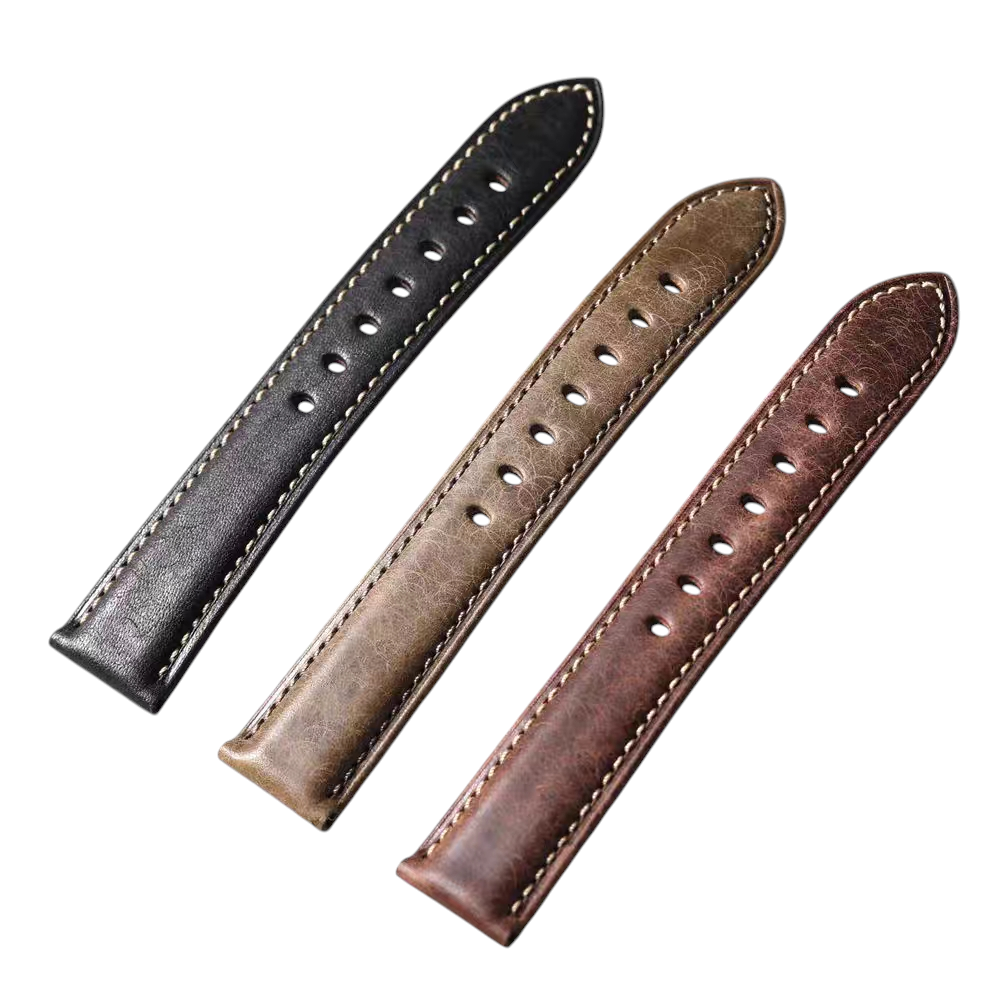 White Smoke Handmade Vintage Brass Buckle Crazy Horse Watch Strap for Rolex, Omega, Panerai, IWC, Tudor, Seiko, Hamilton, Patek Philippe, Breitling, Citizen - Frontier Survivalist Series - 18mm 20mm 22mm 24mm - Aethelgard