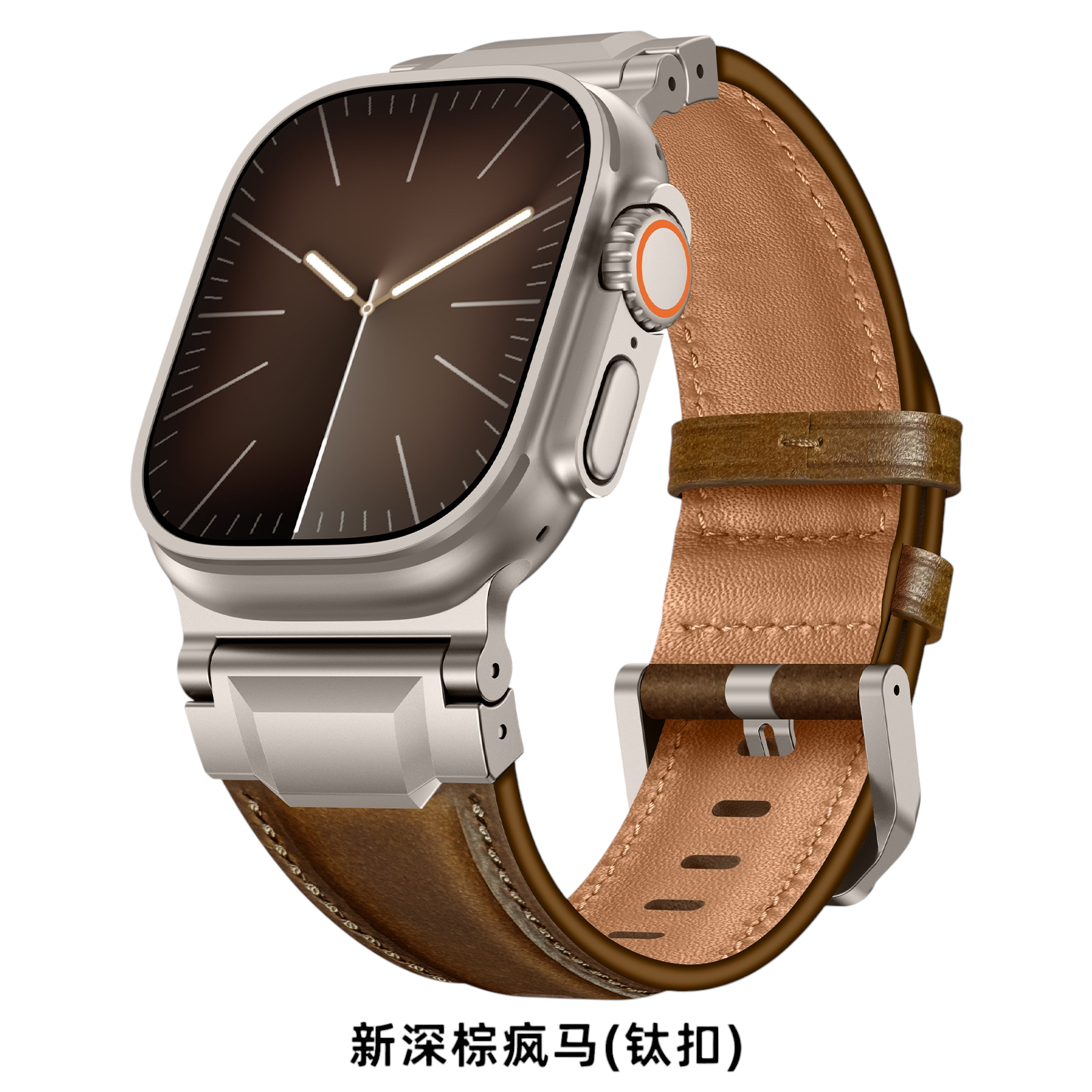 Vintage Armor Genuine Leather Band - Industrial Metal Hardware for Apple Watch