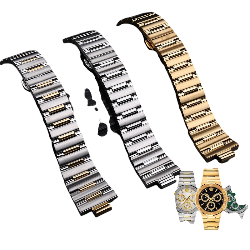 White Smoke Replacement Strap for Versace VE7G00123-VE7G00223 Series - Solid Notched Stainless Steel - Aethelgard Atelier