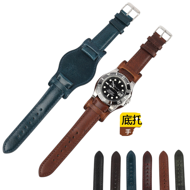 White Smoke Handmade Oil Wax Aviator BUND Pad Strap for Rolex, Omega, Seiko, IWC, Tudor, Hamilton, Cartier, Panerai, Breitling, Patek Philippe - Bespoke Heritage Flight Series - 18mm 20mm 22mm 24mm - Aethelgard