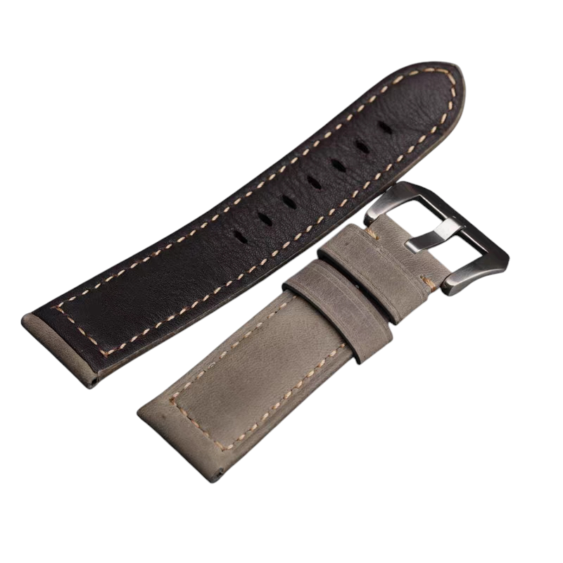 Handmade Handmade Matte Grey Heritage Leather Watch Strap for Panerai, IWC, Seiko, Rolex - Artisan Slate Series - 18mm 20mm 22mm 24mm - Aethelgard