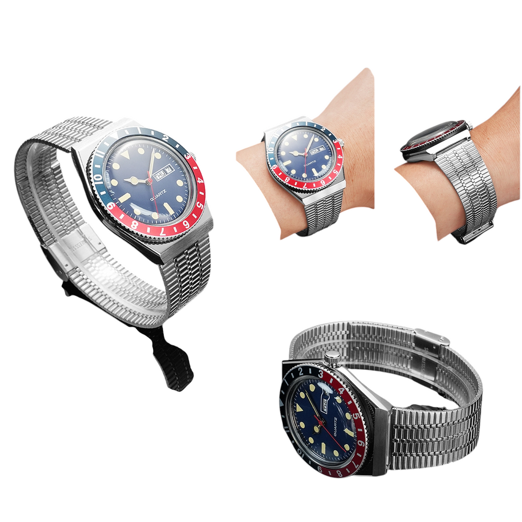 White Smoke Replacement Strap for Timex Q Timex TW2T80700-2U60900 Retro - Solid Retro Link Stainless Steel - Aethelgard Atelier
