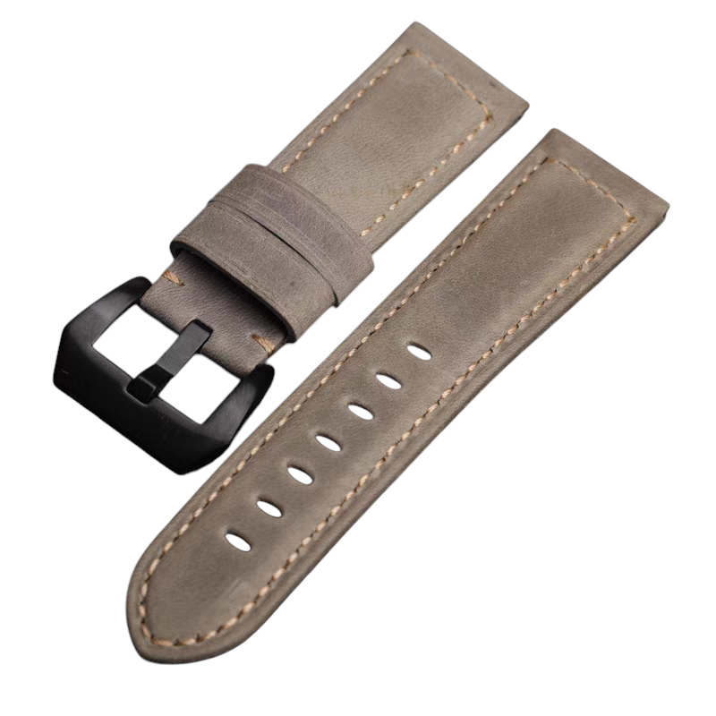 Handmade Handmade Matte Grey Heritage Leather Watch Strap for Panerai, IWC, Seiko, Rolex - Artisan Slate Series - 18mm 20mm 22mm 24mm - Aethelgard