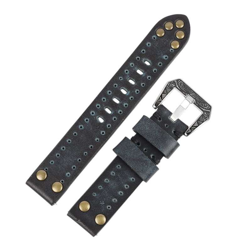 White Smoke Handmade Vintage Rub-Color Calfskin Strap for Rolex, Omega, Seiko, IWC, Tudor, Hamilton, Cartier, Panerai, Breitling, Patek Philippe - Artisan Flower Buckle Edition - 18mm 20mm 22mm 24mm - Aethelgard