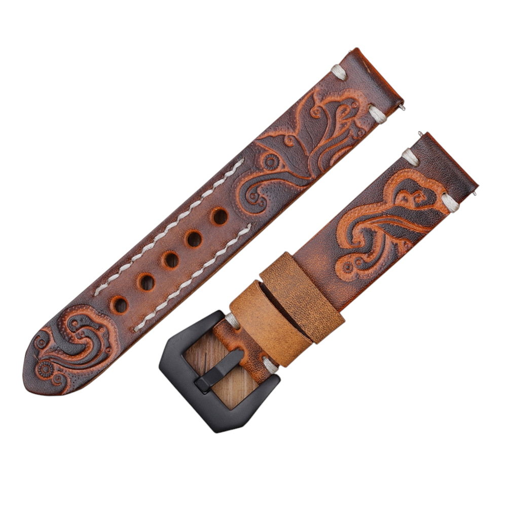 White Smoke Handmade Hand-Engraved Floral Bovine Strap for Rolex, Omega, Seiko, IWC, Tudor, Hamilton, Cartier, Panerai, Breitling, Patek Philippe - Artisan Sculpture Series - 18mm 20mm 22mm 24mm - Aethelgard