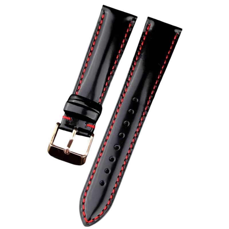 Handmade Premium Shinki Shell Cordovan Black Watch Strap for Patek Philippe, Rolex, Grand Seiko - Diamond Leather Series - 18mm 20mm 22mm 24mm - Aethelgard
