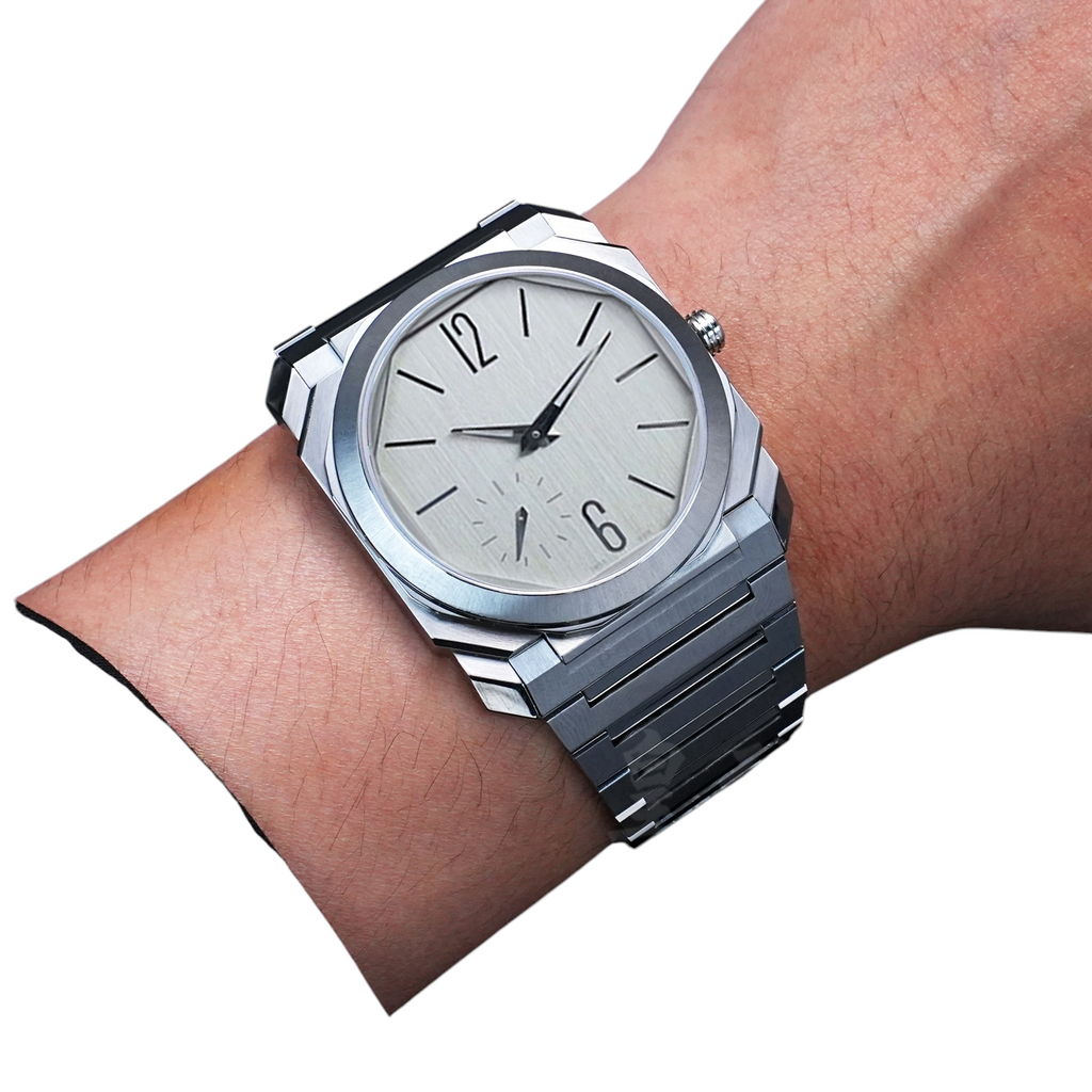 White Smoke Replacement Strap for Bvlgari Octo Finissimo 102711-103464 Series - High-Precision Solid Stainless Steel - Aethelgard Atelier