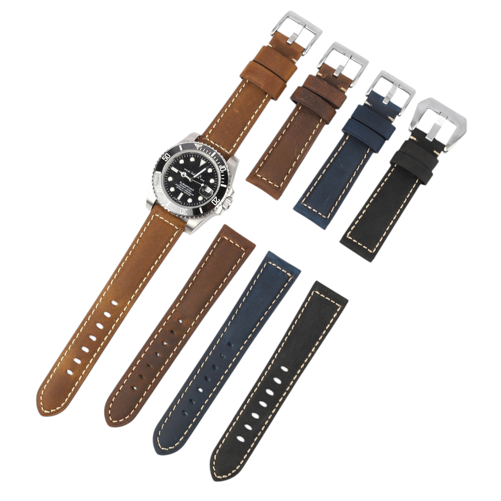 White Smoke Handmade Classic Vintage Multi-Size Leather Watch Strap for Rolex, Omega, Panerai, IWC, Tudor, Seiko, Hamilton, Patek Philippe, Breitling, Citizen - Universal Collector Series - 18mm 20mm 22mm 24mm - Aethelgard
