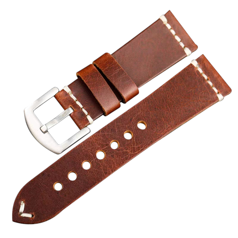 Handmade Italian Fold-over Waxed Leather Watch Strap for Rolex Submariner, Seiko, Omega - Submariner Vintage Series - 18mm 20mm 22mm 24mm - Aethelgard