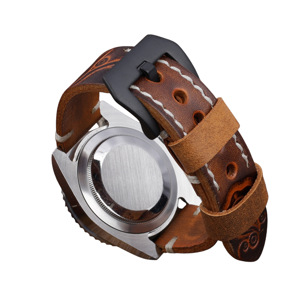 White Smoke Handmade Hand-Engraved Floral Bovine Strap for Rolex, Omega, Seiko, IWC, Tudor, Hamilton, Cartier, Panerai, Breitling, Patek Philippe - Artisan Sculpture Series - 18mm 20mm 22mm 24mm - Aethelgard