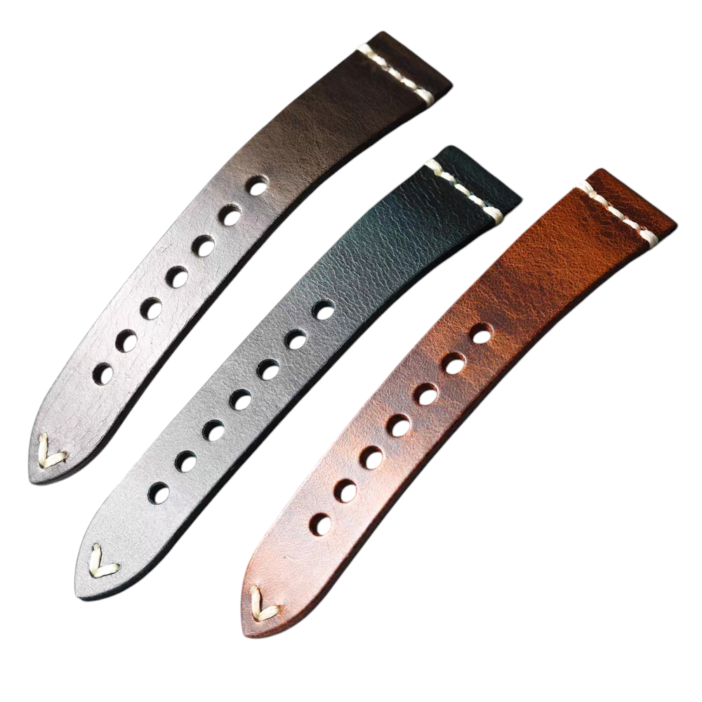 Handmade Italian Fold-over Waxed Leather Watch Strap for Rolex Submariner, Seiko, Omega - Submariner Vintage Series - 18mm 20mm 22mm 24mm - Aethelgard