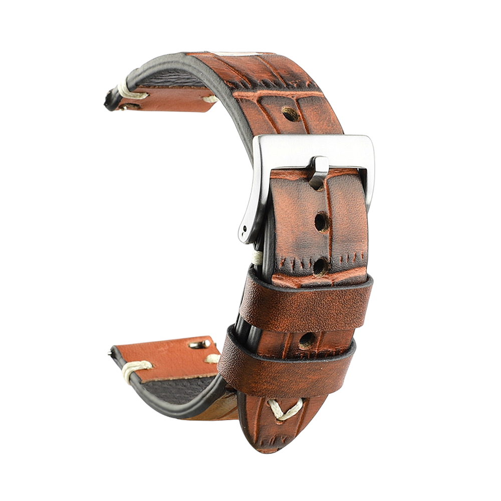 White Smoke Handmade Handmade Croc-Texture Bovine Watch Strap for Rolex, Omega, Seiko, IWC, Tudor, Hamilton, Cartier, Panerai, Patek Philippe, Breitling - Stitched Vintage Luxury Series - 18mm 20mm 22mm 24mm 26mm - Aethelgard