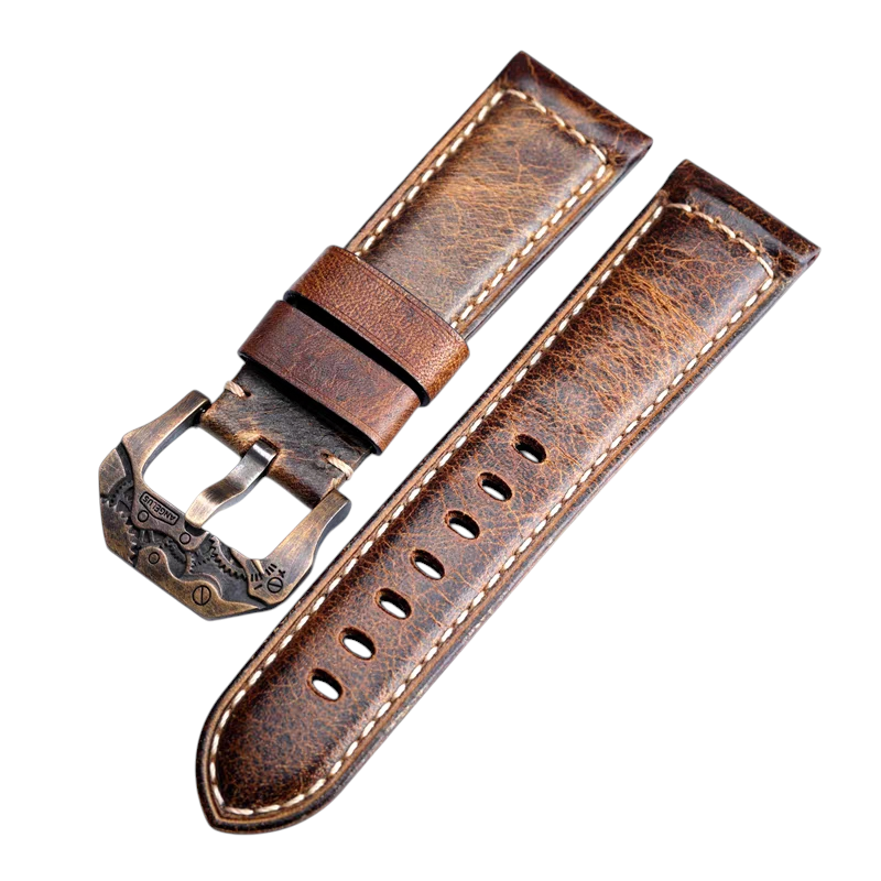 Handmade Aged Bronze-Patina Heritage Leather Watch Strap for Panerai, Tudor, Bronze Watch - Tactical Bronze Edition - 18mm 20mm 22mm 24mm - Aethelgard