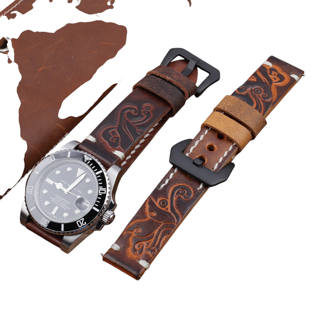 White Smoke Handmade Hand-Engraved Floral Bovine Strap for Rolex, Omega, Seiko, IWC, Tudor, Hamilton, Cartier, Panerai, Breitling, Patek Philippe - Artisan Sculpture Series - 18mm 20mm 22mm 24mm - Aethelgard