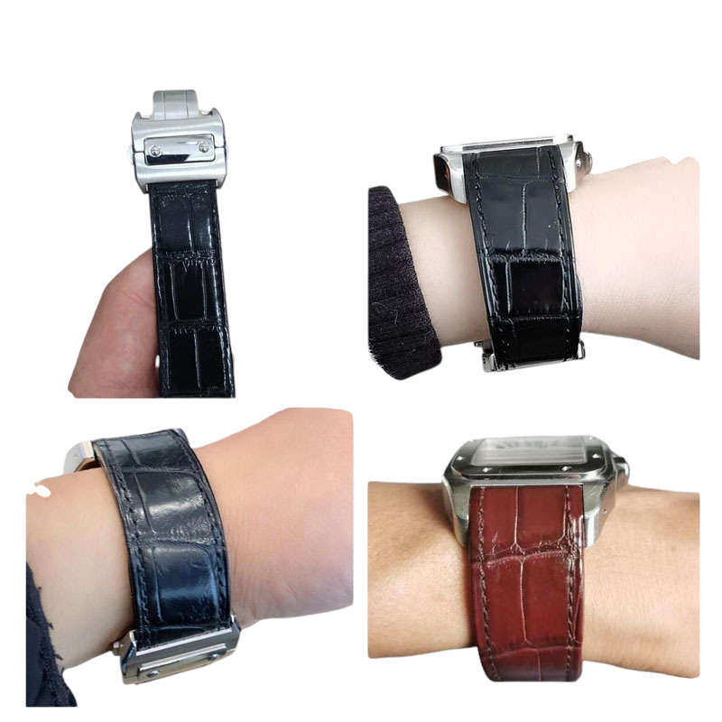 White Smoke Replacement Strap for Cartier Santos 100XL Series - Full-Grain Premium Bovine Leather - Aethelgard Atelier