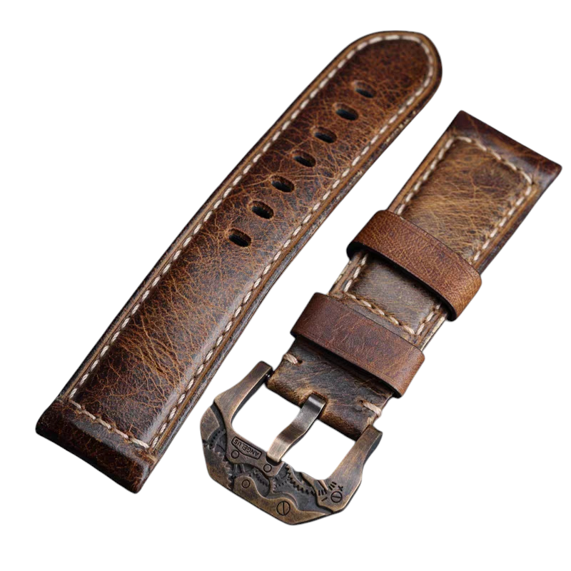 Handmade Aged Bronze-Patina Heritage Leather Watch Strap for Panerai, Tudor, Bronze Watch - Tactical Bronze Edition - 18mm 20mm 22mm 24mm - Aethelgard