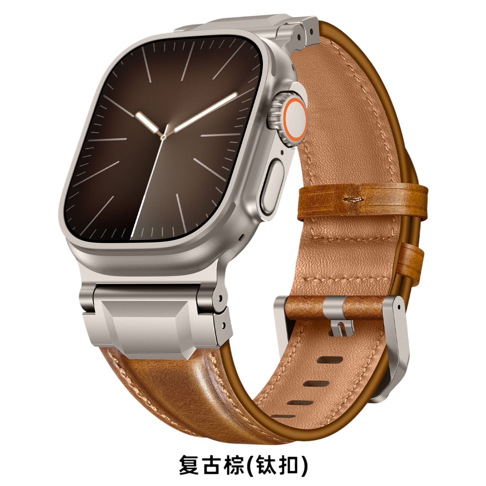 Vintage Armor Genuine Leather Band - Industrial Metal Hardware for Apple Watch