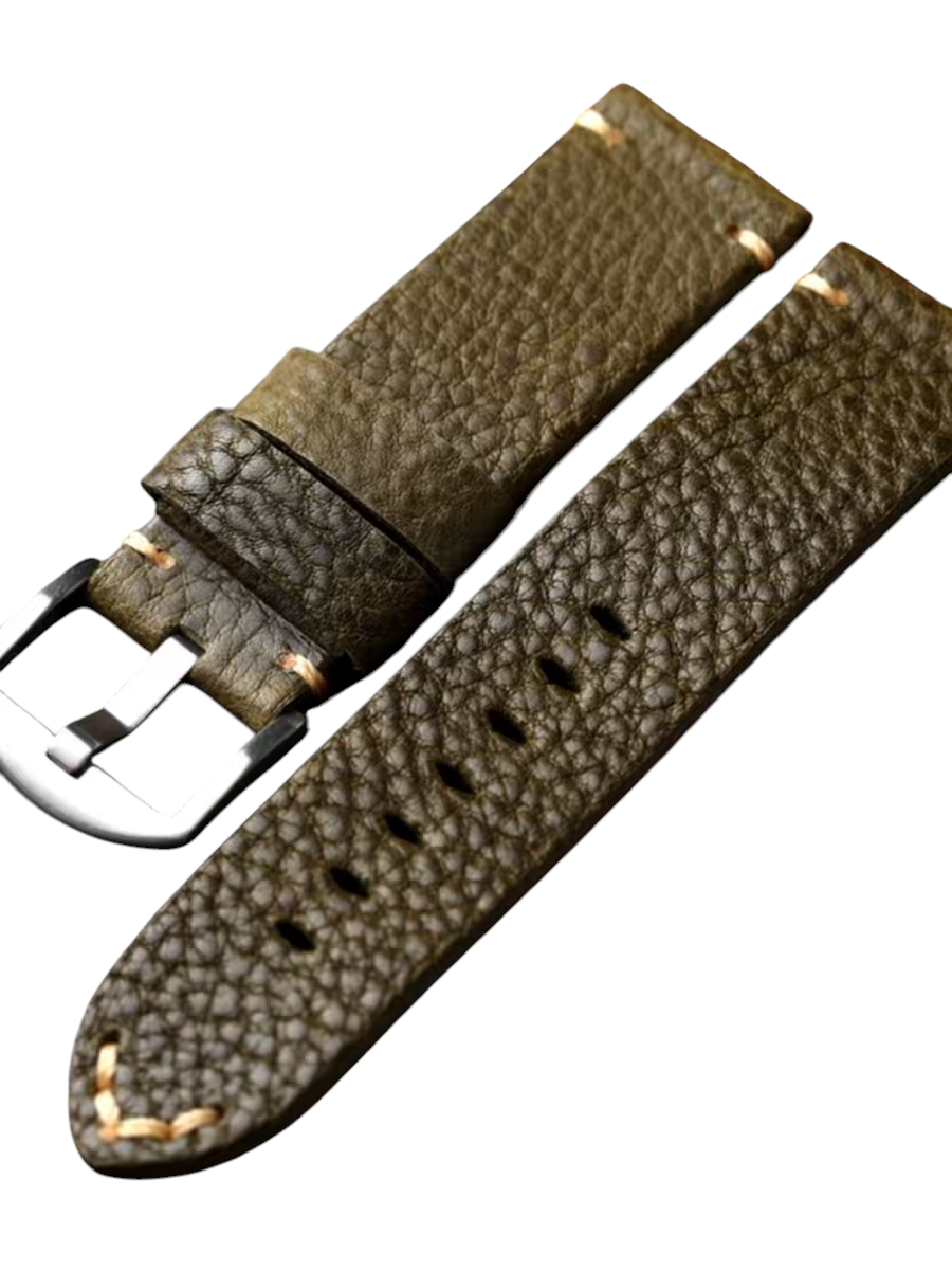 White Smoke Handmade Luminous Lychee Fold-over Cowhide Watch Strap for IWC, Seiko, Rolex, Panerai - Artisan Green Series - 18mm 20mm 22mm 24mm - Aethelgard