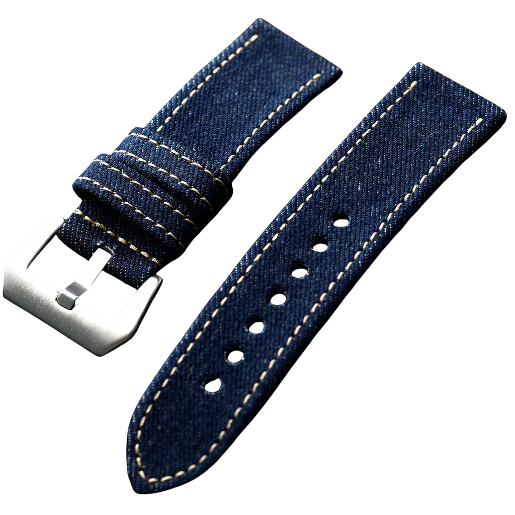 White Smoke Handmade Japanese Okayama Denim Canvas Watch Strap for Rolex, Omega, Panerai, IWC, Tudor, Seiko, Hamilton, Patek Philippe, Breitling, Citizen - Loom-Woven Tactical Series - 18mm 20mm 22mm 24mm - Aethelgard