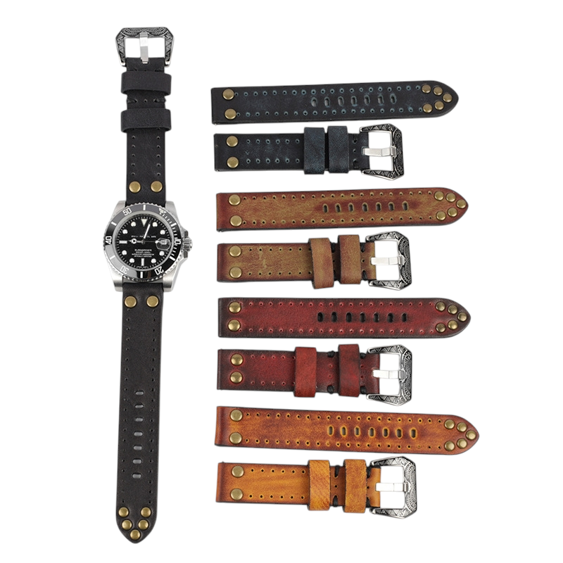 White Smoke Handmade Vintage Rub-Color Calfskin Strap for Rolex, Omega, Seiko, IWC, Tudor, Hamilton, Cartier, Panerai, Breitling, Patek Philippe - Artisan Flower Buckle Edition - 18mm 20mm 22mm 24mm - Aethelgard