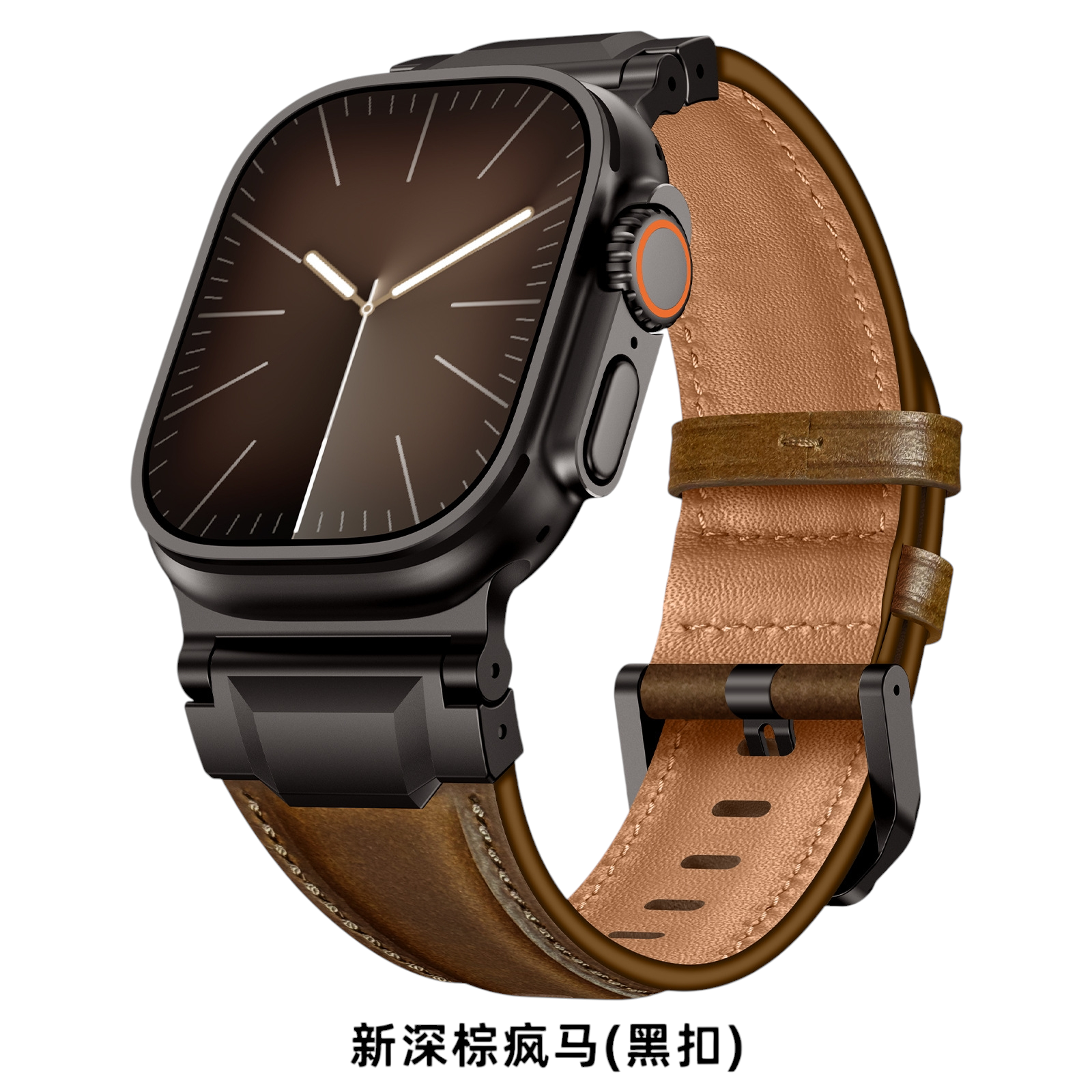 Vintage Armor Genuine Leather Band - Industrial Metal Hardware for Apple Watch