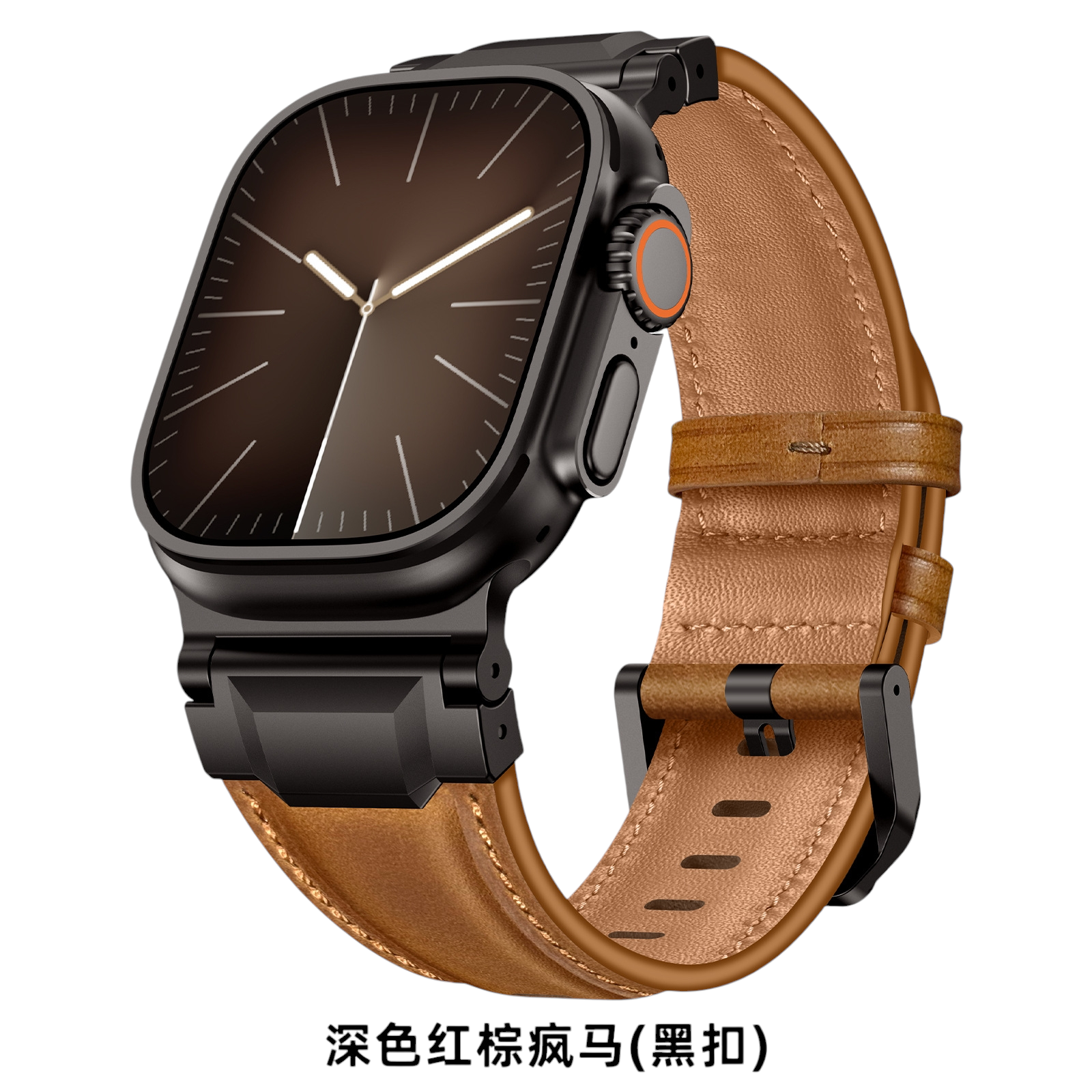 Vintage Armor Genuine Leather Band - Industrial Metal Hardware for Apple Watch